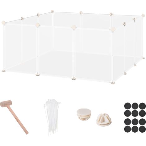 Modulares Gehege mit 12 Paneelen, 105x105x45 cm, weiß, für Welpen, Meerschweinchen, Kaninchen, Kleintiere, Laufstall für drinnen und draußen, einfach zu montieren.