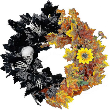 Décoration de porte, plante artificielle, fausses feuilles, panneau de bienvenue, multicolore, en plastique, couronne de Thanksgiving et d'Halloween (1/5)