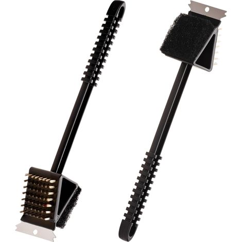 Brosse et grattoir 3 en 1 pour le nettoyage des grils, nettoyant sûr pour les grillades en extérieur, lot de 2, 36 x 7 x 7,5 cm-AquaForge