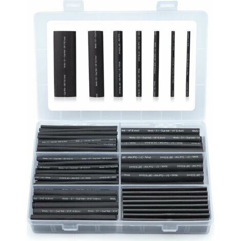 180 Pièces Kit de Gaine Thermorétractable Etanche Noire - 3:1 Tube Thermoretractable à double paroi - Revêtement adhésif - Gaine Thermo (1/3)
