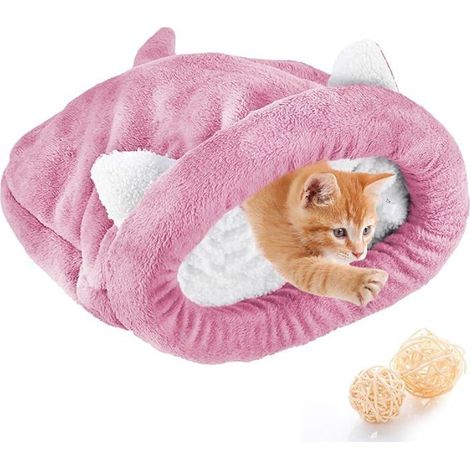 Katzenschlafsack - Haustierbett - Warm - Bequem - Decke - Selbstaufwärmend - Rosa 50x40cm KORB