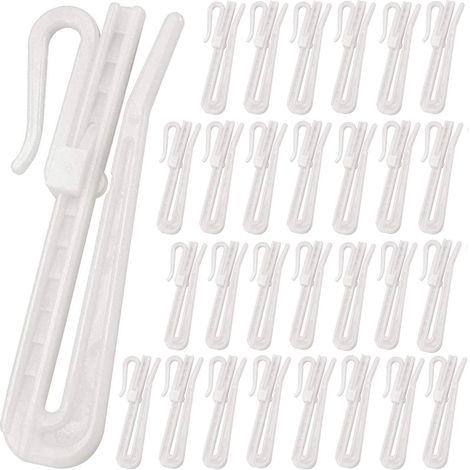 Crochets pour rideaux - 50 pièces - Pinces à rideaux réglables - Ruban à rideaux à plis pincés en plastique - Crochet à panneau plat - Blanc - Facile à installer - 7 cm (1/5)