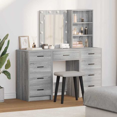 Schminktisch mit Spiegelbeleuchtung 3 pcs Grau Holzwerkstoff