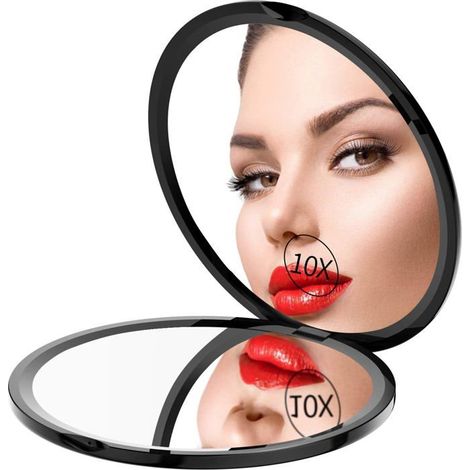 Miroir De Maquillage De Poche Pour Voyage,Miroir Grossissant Double Face 1X/10X,Miroir Cosmétique Compact De 10,2 Cm,Ultra F[BI191] (1/5)