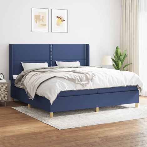 Lit à sommier tapissier avec matelas - Cadre De Lit Moderne: King Size - Lit Double - Bleu 200x200 cm Tissu Chic-396317 (1/5)