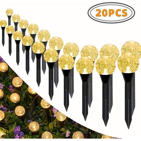 Lot de 20 lampes solaires de jardin effet cristal — Éclairage décoratif d'extérieur pour pelouse avec 8 modes d'éclairage (1/5)