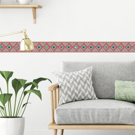 Frise adhésive artistique 10 cm x 300 cm - Décoration murale multicolore, formes abstraites (1/5)