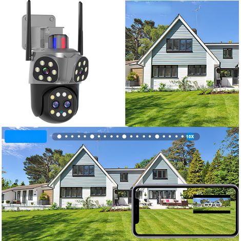 Caméra de surveillance, rotation à 350°, Wi-Fi, suivi humain, interphone audio bidirectionnel, quadruple objectif, caméra de sécurité domestique (sans carte)