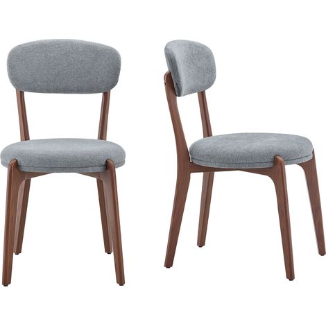Set di 2 sedie da pranzo in lino con schienale e gambe in metallo, stile moderno, grigio (1/5)