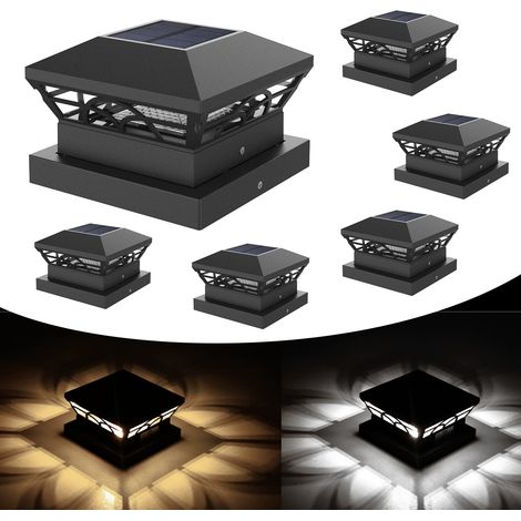 Solarbetriebene Pfostenkappenbeleuchtung – Schwarze, wasserdichte Außenbeleuchtung aus Kunststoff – Warmweiße/Kaltweiße LEDs – Dekoration für Zaun/Terrasse – Gartenbeleuchtung