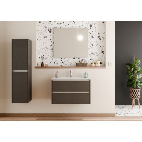 Meuble vasque JUPITER 3.0 Tissé Gris 80 cm avec Miroir ELEGANCE (1/5)