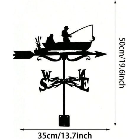 Girouette De Pêcheur En Fer Forgé , Décoration De Jardin, Cour, Extérieur, Indicateur De Direction Du Vent, Kit Pour Pelouse Extérieure (1/4)