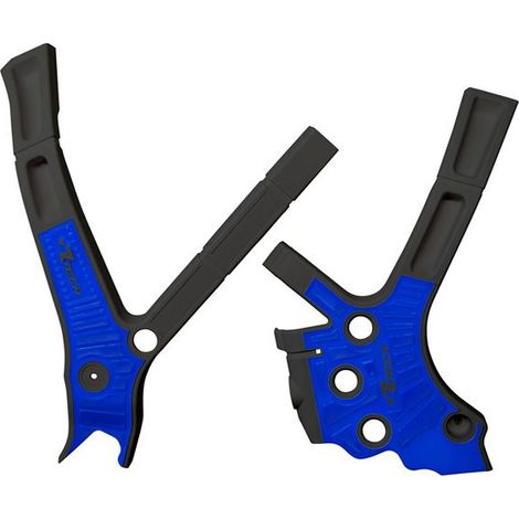 PROTEZIONI TELAIO RACETECH (RTECH) 2025/12 (SET) BI-MATERIALE SUPER GRIP YAMAHA YZ 125 / 250 '05-'24, FANTIC XE / XX 125 / 250 / 300 '21-'24 COLORE NERO / BLU