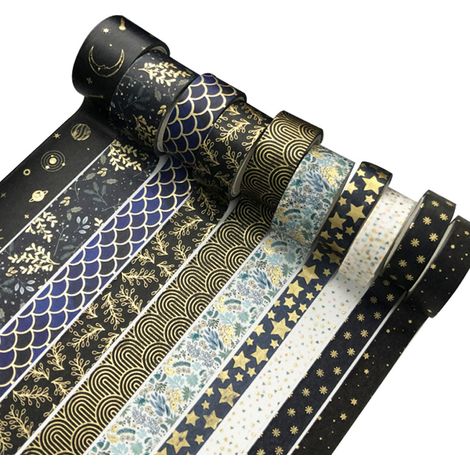 Lot de 10 rouleaux de ruban adhésif décoratif à motif feuille d'or pour les arts, le bricolage, les carnets, les agendas, le scrapbooking et l'emballage. (1/5)