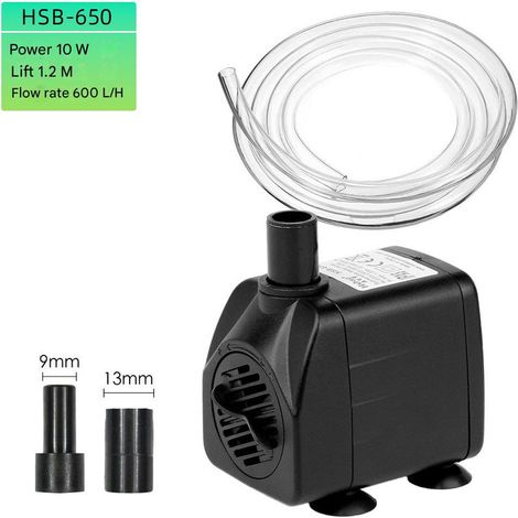 Pompe de fontaine (10 W 600 l/h) Pompe submersible compacte et silencieuse pour zones inondées avec tuyau de 1,5 m