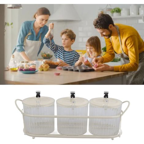 Set aus 3 Gewürzgläsern im nordischen Stil, dekorative Gewürzgläser, kreative Gewürzgläser für Zuhause, mobiles Eisenregal mit Löffel und Salzstreuer. (1/5)