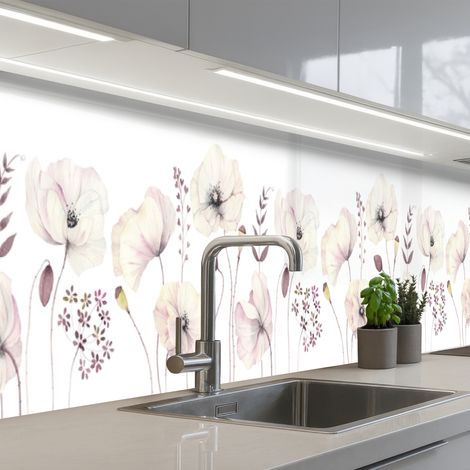 Kitchen Splashback Flowers - Pastel - Plants - White 350x60 cm