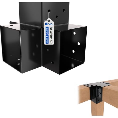 Connecteur de poteau 4D en X 81 x 81 mm – Support pergola robuste – Noir – Fixation solide pour poutres bois angle 90° – GeZu Impex