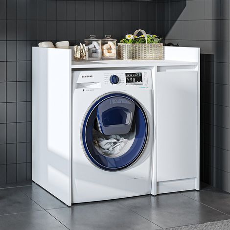 Derin Washing Machine Cabinet with Integrated Side Storage, 100cm - White (1/5)