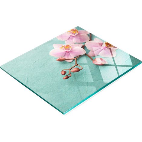 Tagliere e vassoio da cucina decorativo in vetro, modello Orchidea, 60x52 cm (1/5)