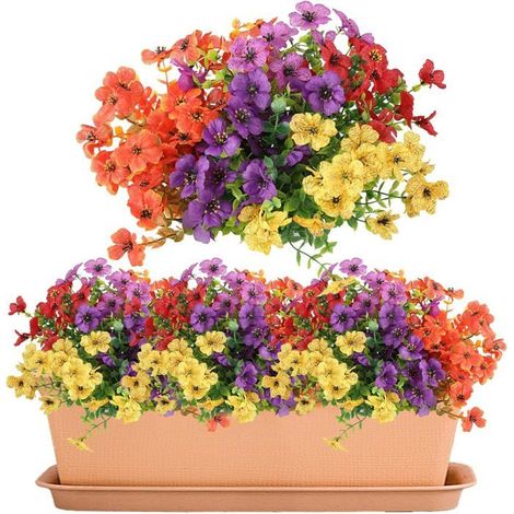 HOXILEELEO - Fleurs Artificielle –6pc Fleurs Artificielles Cimetiere & Extérieures UV Résistantes pour Jardin, Balcon, Terrasse et Pot (1/5)