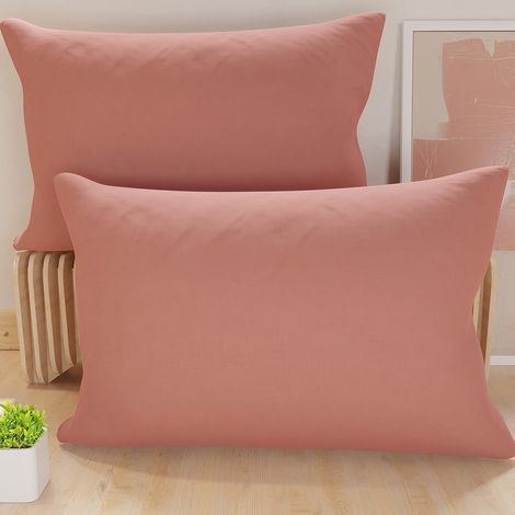Lot de 2 taies oreiller lit48x74 cm microfibre rose poudré foncé