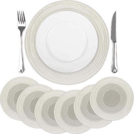 Lot de 6 sets de table ronds tressés beige dégradé, antidérapants, lavables, 38 cm. (1/5)