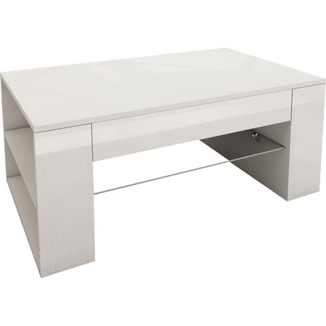 ML-Design Couchtisch in hochglanz Weiß, Geräumiger Wohnzimmertisch mit Glasablage und 4 Fächern an den Seiten, 100x42x60 cm, Moderner Sofatisch mit Stauraum, Holz Beistelltisch, Wohnzimmer Kaffeetisch
