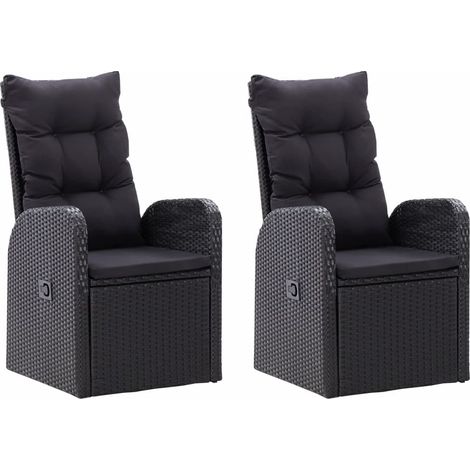 Chaise inclinable de jardin 2pc et coussins Résine tressée Noir (1/5)