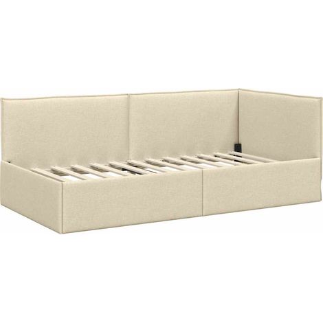 Lit simple,Lit Adulte,Cadre de lit d'angle Crème 100 cm x 200 cm tissu CFW424738 (1/5)