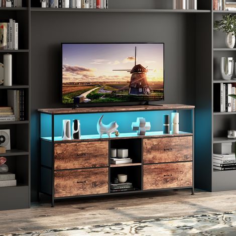 TV-Board im Industrial-Stil mit 4 Schubladen, Holz und Metall, Braun