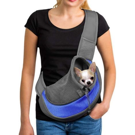 Sac de transport pour chien et chat, sac bandoulière pour chiots, sac de transport mains libres pour chien à l'avant avec bandoulière réglable et poche en filet respirant (1/5)