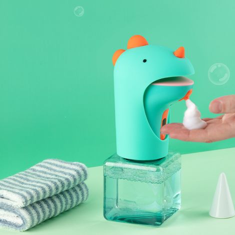 Distributeur de savon automatique à 7 niveaux, petit dinosaure, étanche, rechargeable, pour enfants, motif dessin animé mignon, compatible avec les téléphones portables, 200 x 69 x 69 mm-AquaForge (1/5)