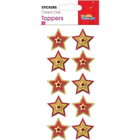 Stickers Noël en relief - Etoiles dorées et rouges à paillettes