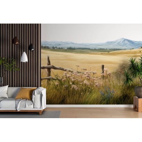 Papier peint campagne - pâturages et collines sèches - 150 x 250 cm (1/2)