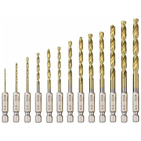 HSS-Spiralbohrer, 13-teilig, Sechskantbohrer aus Schnellarbeitsstahl mit Titanbeschichtung, 1,5 mm – 6,5 mm zum Bohren in Holz/Metall/Kunststoff (1/4)