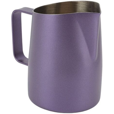 Espumador de leche, taza de acero inoxidable, boquilla de borde afilado, jarra profesional para espumar leche, jarra para café, morado, 600 ml (1/5)