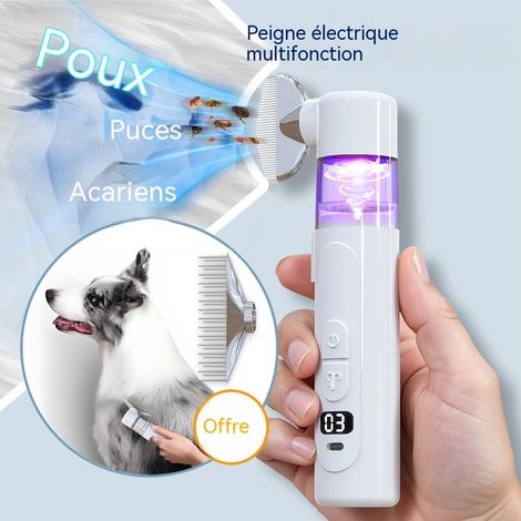 Lisseur électrique combiné pour animaux domestiques, brosse à poils anti-œiselles, déterreur externe contre les puces et les tiques (1/4)