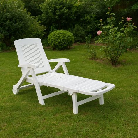 Lettino prendisole Adam, Sdraio da giardino regolabile con ruote, Lettino da esterno, 100 % Made in Italy, Cm 195x72h101, Bianco (1/3)