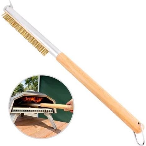 Brosse pour Four à Pizza - 52 cm, avec Racloir en Acier Inoxydable, Poils en Laiton, Manche en Bois de Caoutchouc, Conception -wj (1/4)