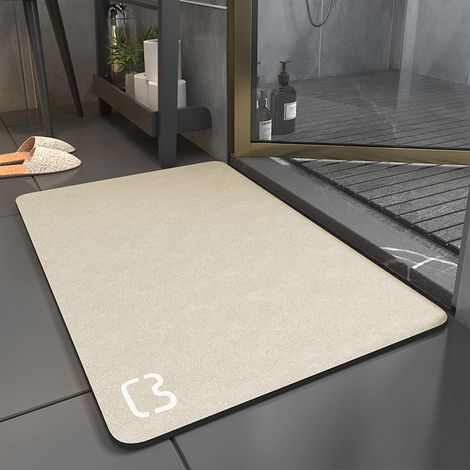 Alfombrilla de baño de espuma, antideslizante, suave, cómoda, absorbente, color beige, 60 x 90 cm.