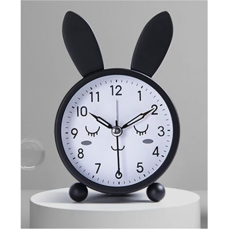 Despertador infantil silencioso, analógico con luz, función snooze, para mesita de noche (Tamaño: 7,6 cm, Color: conejo negro) (1/5)