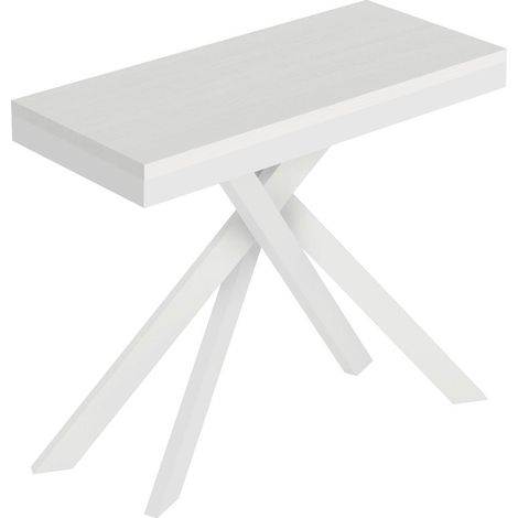 Consolle Allungabile 90-300x40x77 cm Saki Evolution Bianco Frassino Gambe Bianche (1/5)