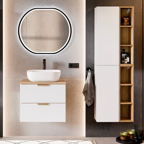 Mueble de lavabo de 60 cm con pedestal Oria blanco mate (1/5)