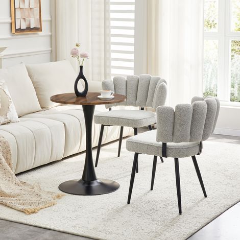 DESMIU Table de salle à manger ronde avec 2 chaises, structure centrale, dossier fleur, salon, MDF, tissu, noir et noyer, Ø 60 cm (1/5)