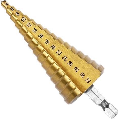 4-32mm acier à grande vitesse titane Coated Step Drill High Speed Steel 1/4 "poignée hexagonale de foret conique métal plastique bois trou fraise (1/4)