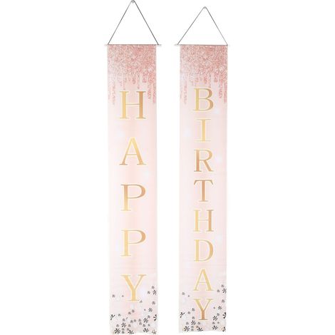 Lot de 2 Panneaux Anniversaire Porche Résistant à la Déchirure Thème Rose Pailleté Décor Jardin Maison (1/5)