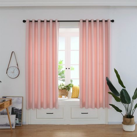 Rideau occultant anti-moisissure en polyester rose, lot de 2 panneaux 229x229cm, idéal chambre et salon, bloque la lumière, voilage épais pour intérieur moderne. (1/5)