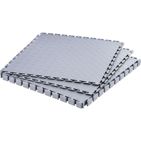 Dalles de Garage Emboîtables, Lot de 8, Revêtement de Sol Garage Modulaire 513 x 513 x 5 mm, Tapis Antidérapants PVC pour Garages, Atelier de Réparation, Entrepôt et Local à Outils, Gris Clair (1/5)