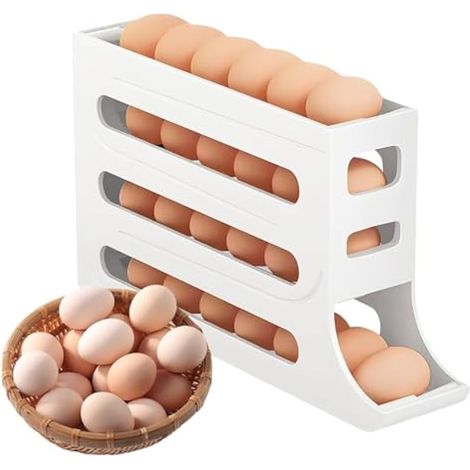 Distributeur Automatique d'œufs à 4 Niveaux,boîte à Oeufs Automatique Rangement Oeuf Support D'œufs Automatique à Défilement pour Réfrigérateur Rangement Automatique D'espace Egg Tray (1/4)